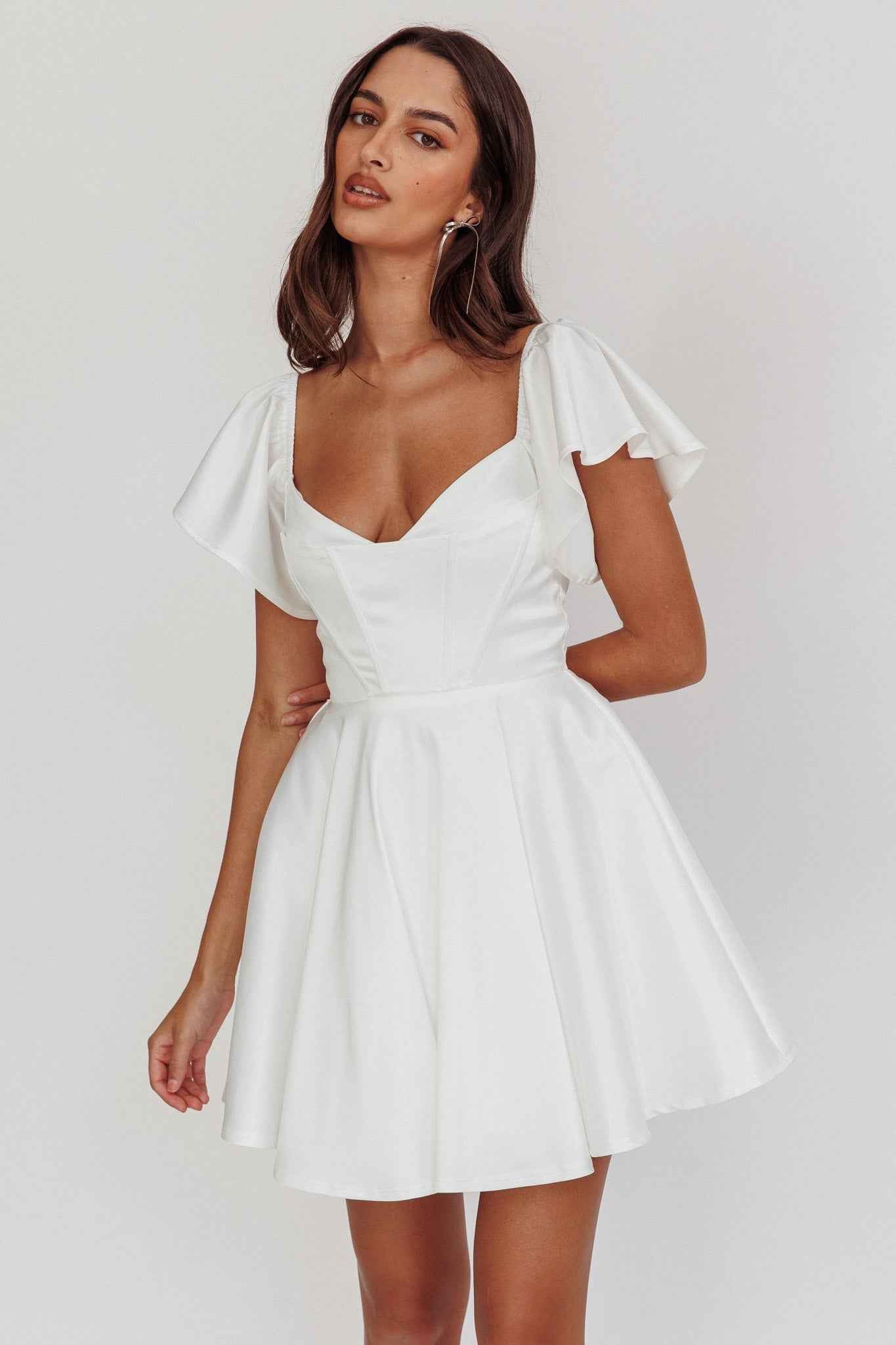 FLUTTER SLEEVE A-LINE MINI PARTY COCKTAIL DRESS