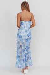 FLORAL RUFFLE MAXI WEDDING GUEST DRESS