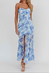 FLORAL RUFFLE MAXI WEDDING GUEST DRESS