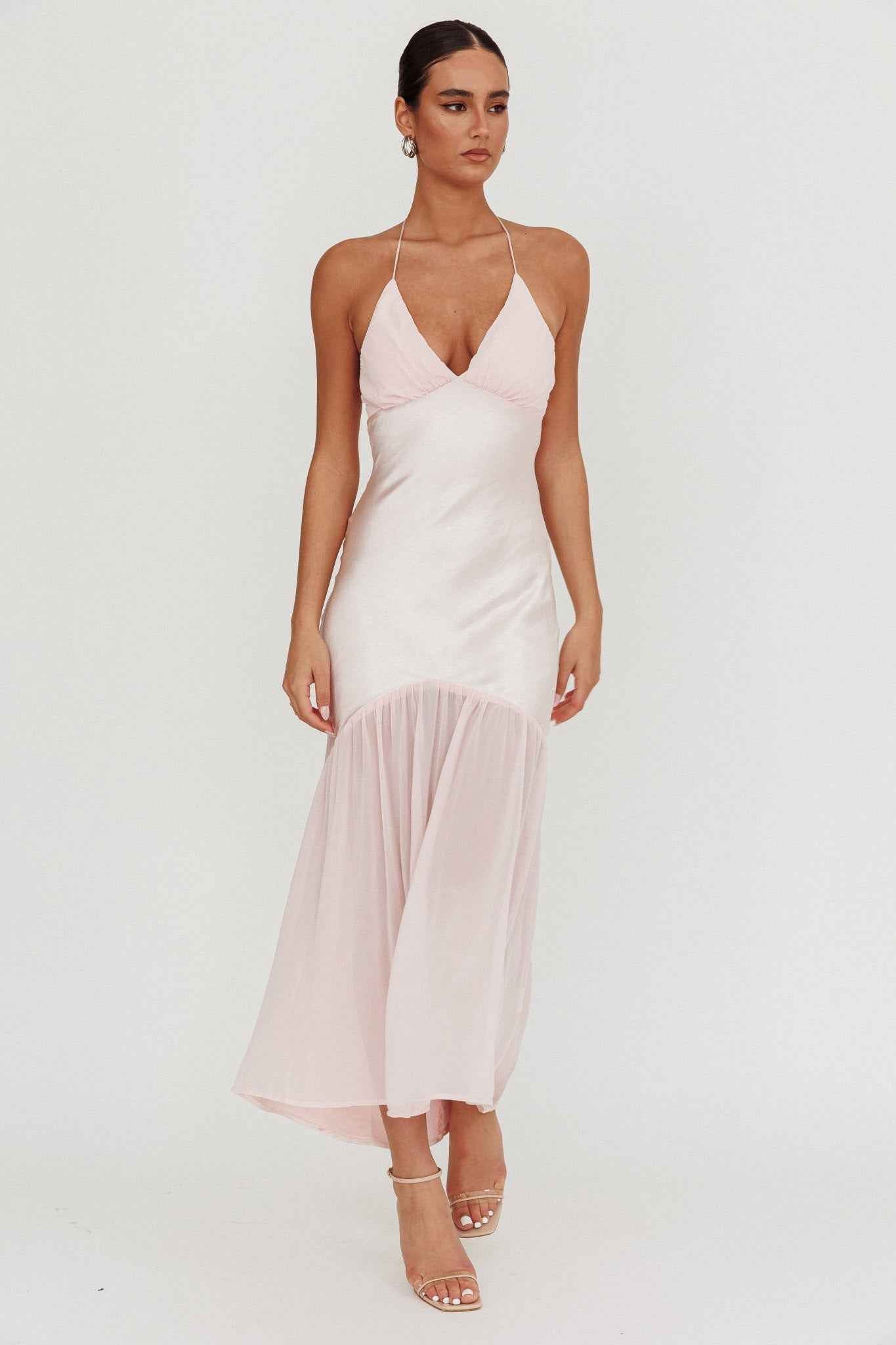 HALTERNECK CHIFFON MAXI WEDDING GUEST SUMMER DRESS