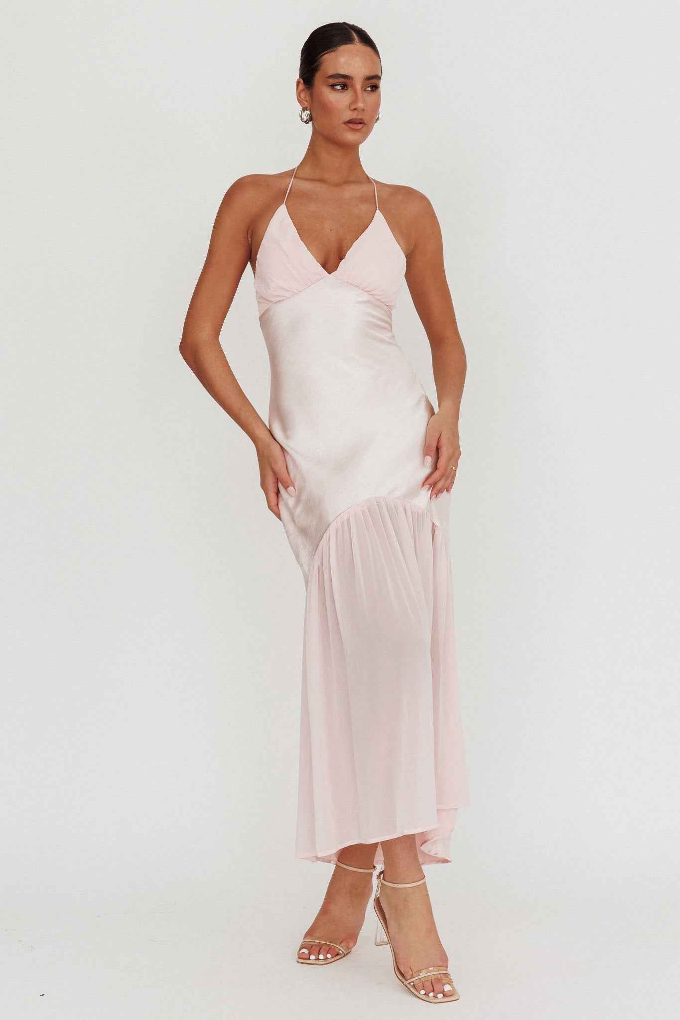 HALTERNECK CHIFFON MAXI WEDDING GUEST SUMMER DRESS