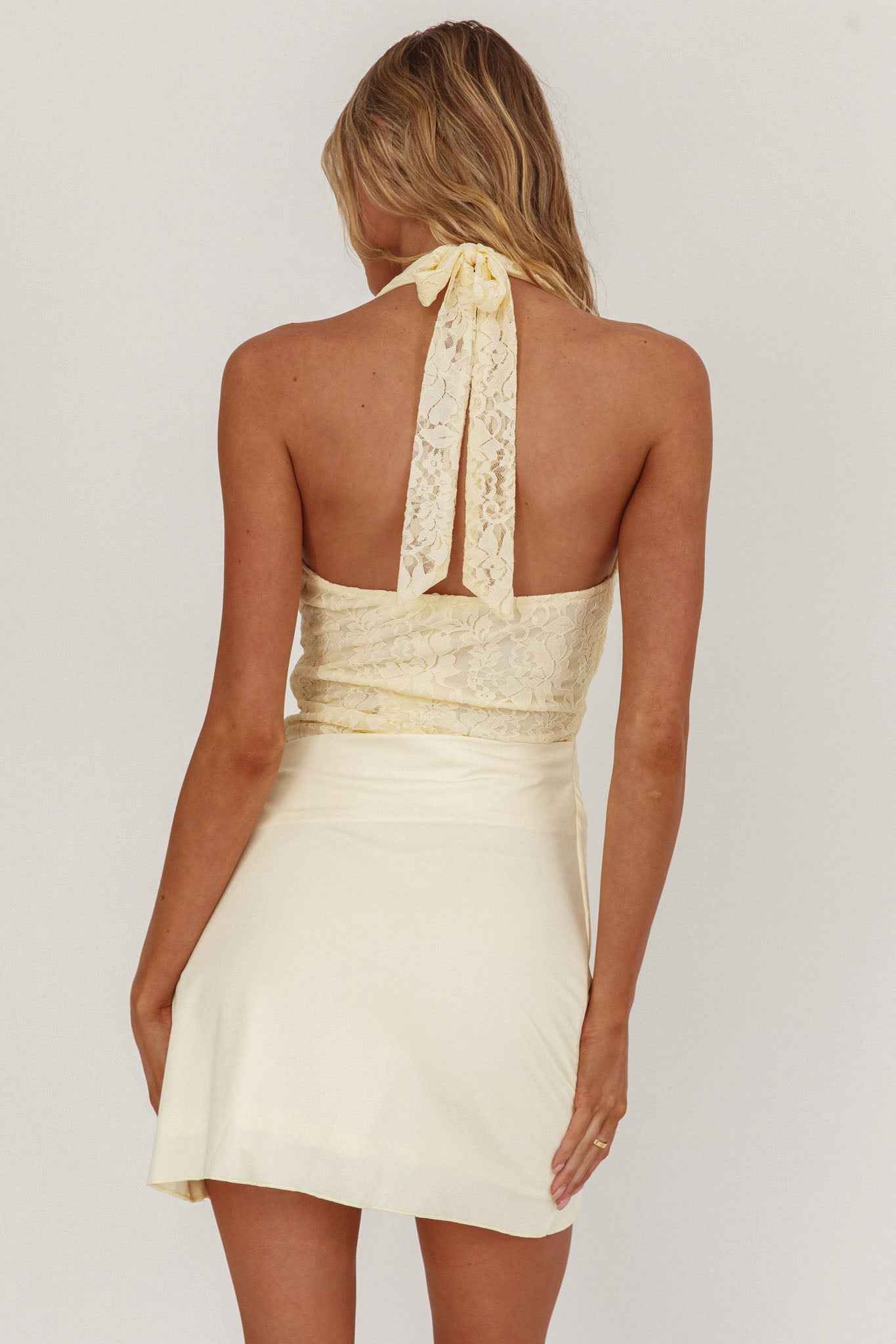 Summerland Lace Bodice Halter Mini Dress Butter