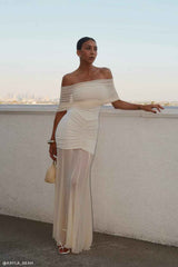 Caspian Ivory Off Shoulder Maxi Dress