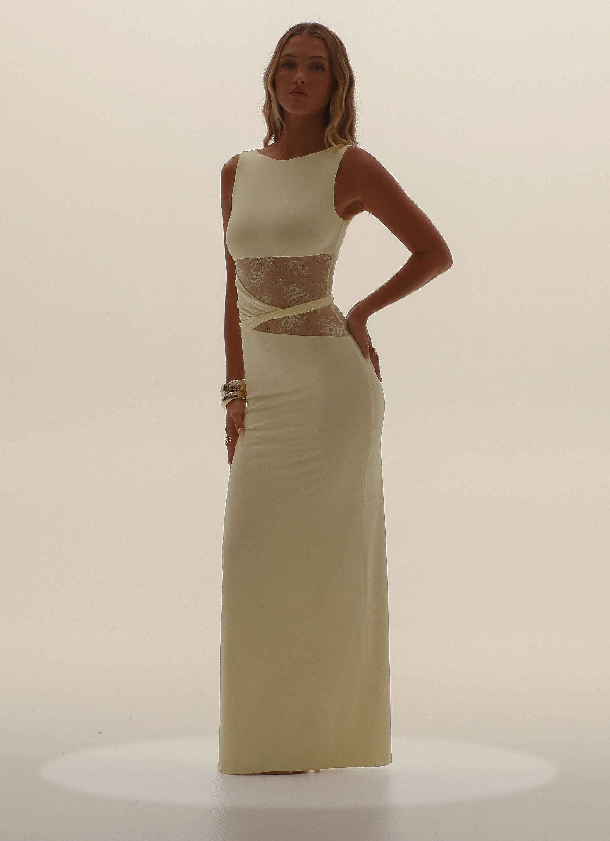 Karma Maxi Dress - Yellow Lace Waist
