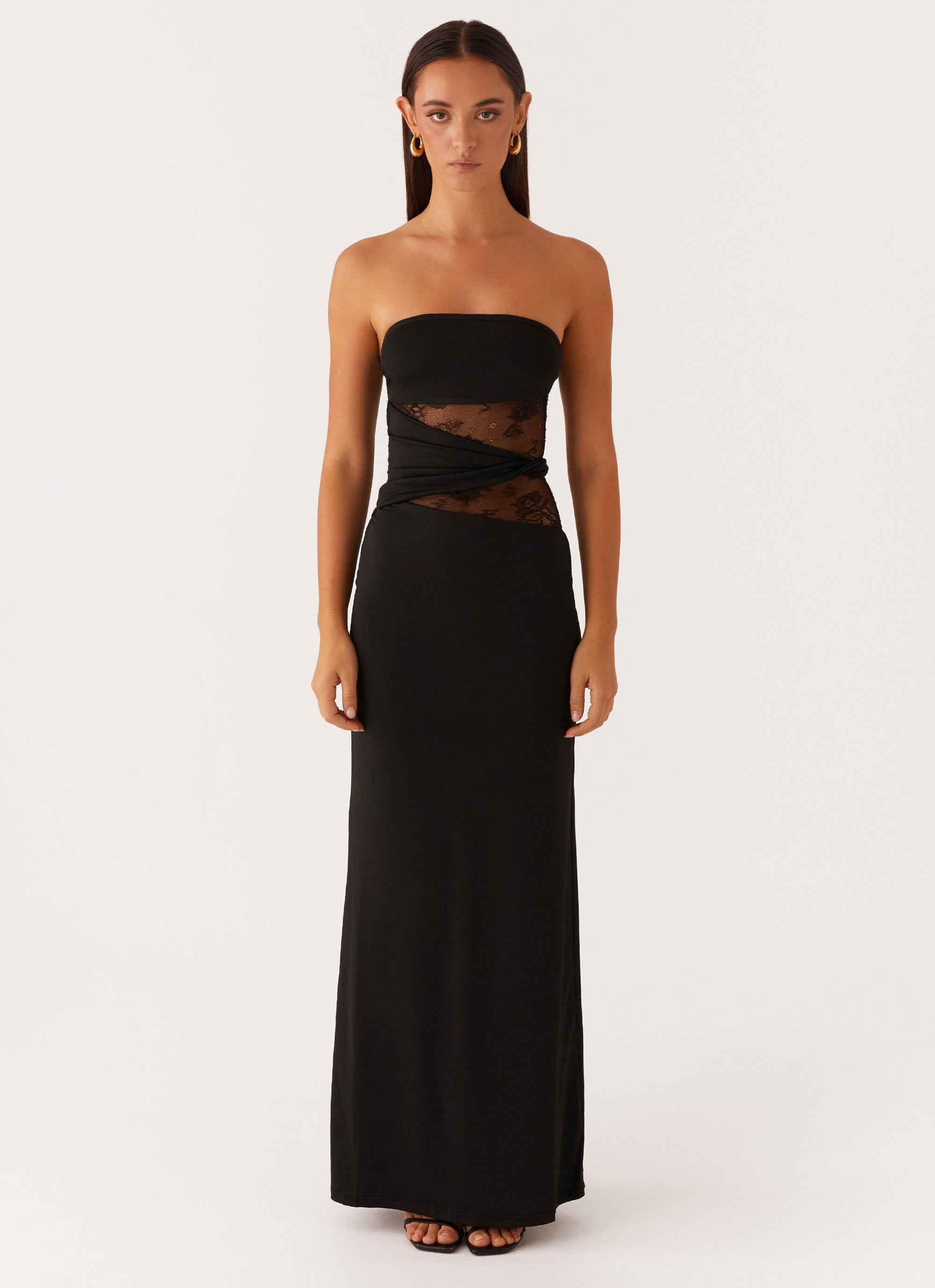 Karma Maxi Dress - Black Lace Strapless
