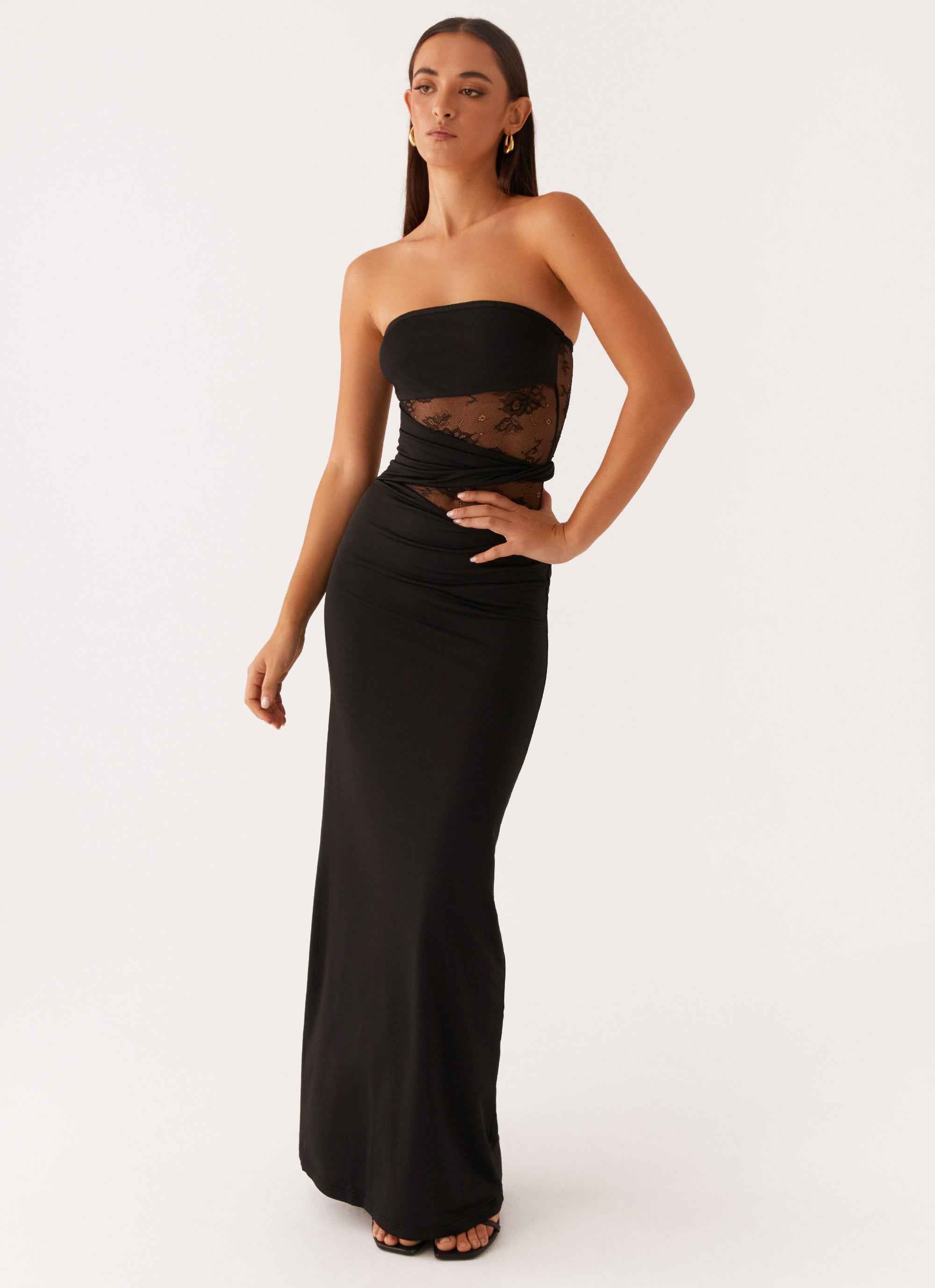 Karma Maxi Dress - Black Lace Strapless