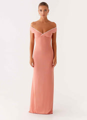 Katiya Maxi Dress - Peach Lace Off-Shoulder