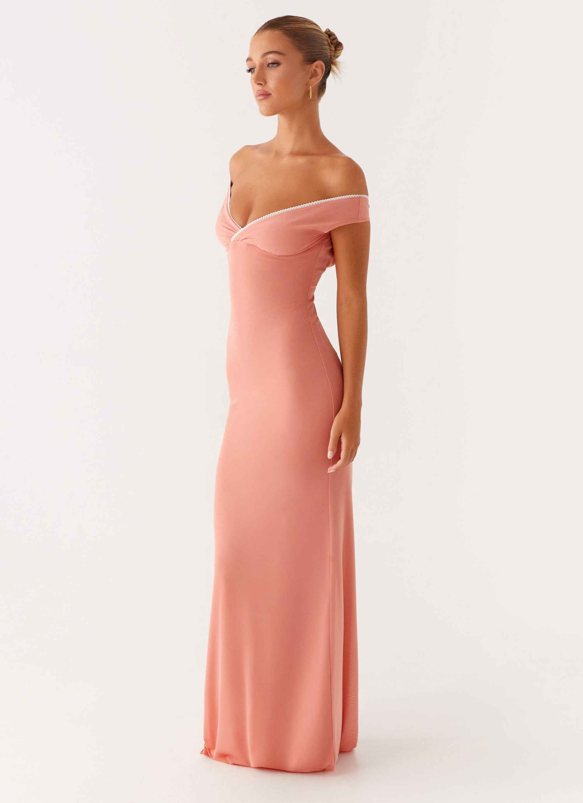 Katiya Maxi Dress - Peach Lace Off-Shoulder