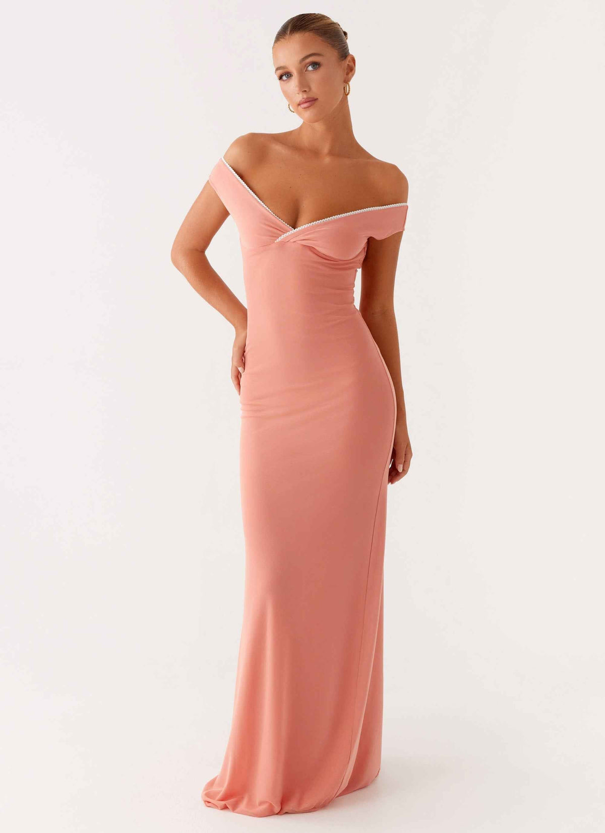 Katiya Maxi Dress - Peach Lace Off-Shoulder