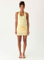 Kimana Mini Dress - Yellow Satin Halter