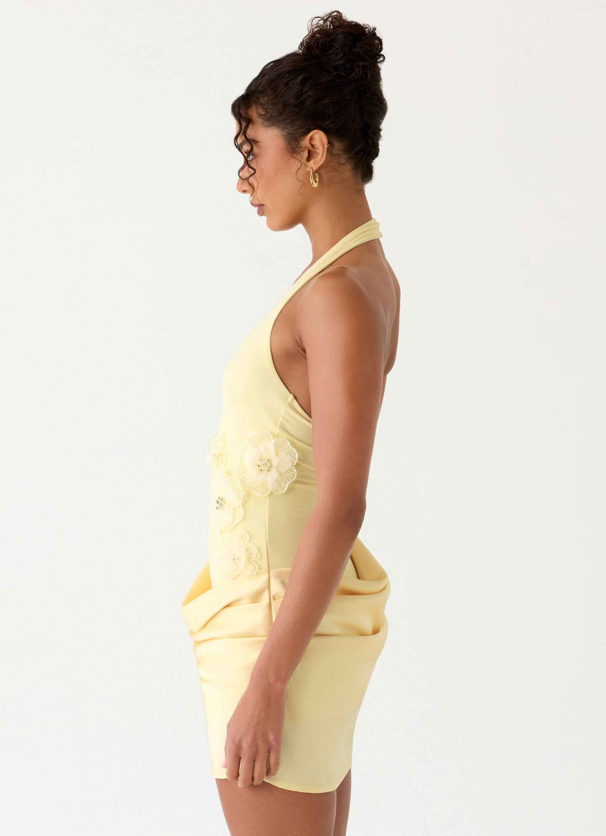 Kimana Mini Dress - Yellow Satin Halter