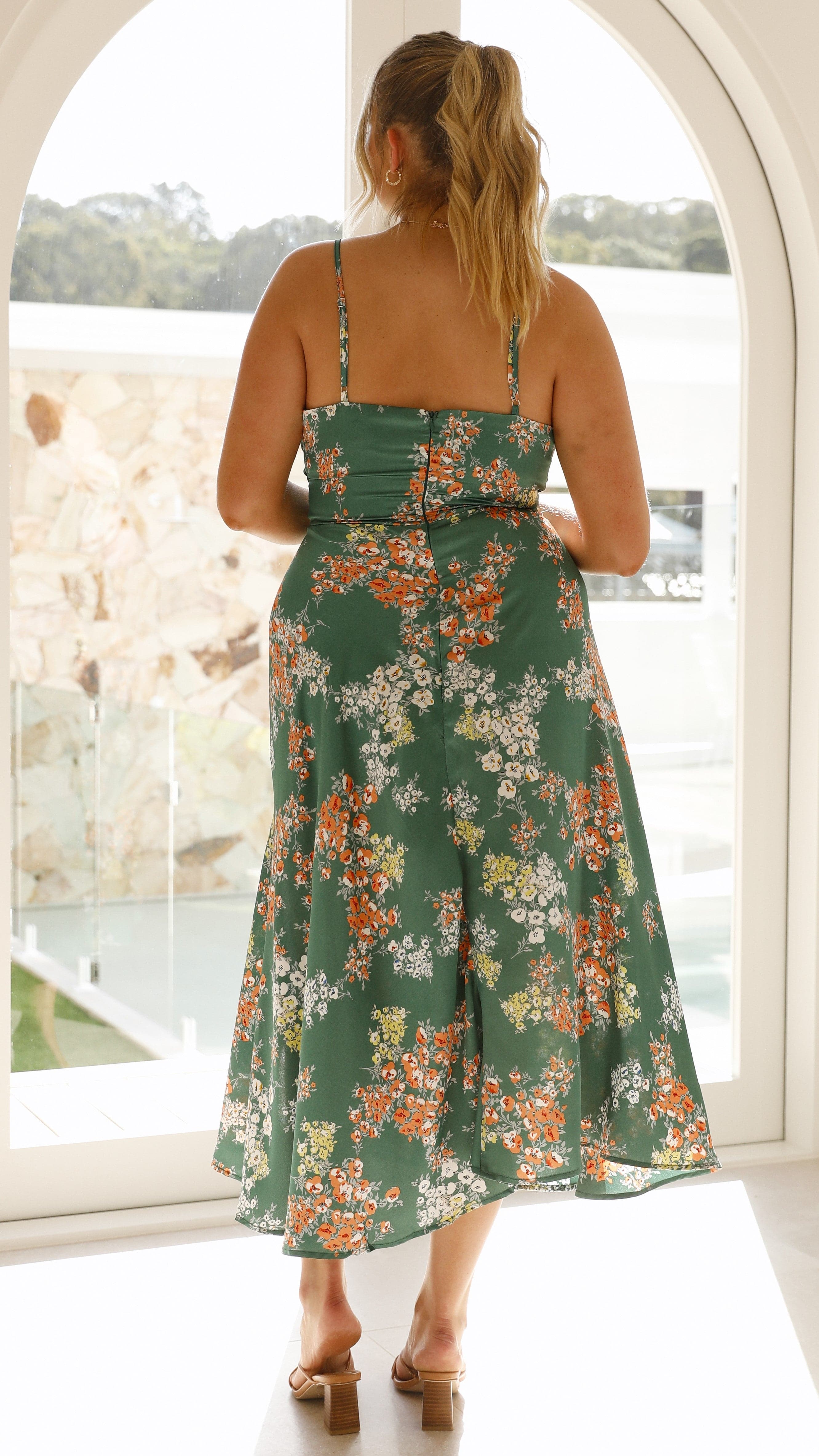 Dreamers Green Floral Midi Dress