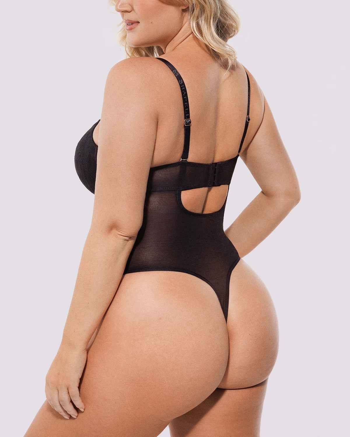 Lace Glamour Thong Bodysuit - Black Floral Lace