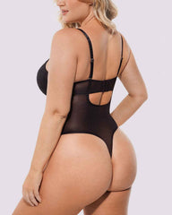Lace Glamour Thong Bodysuit - Black Floral Lace