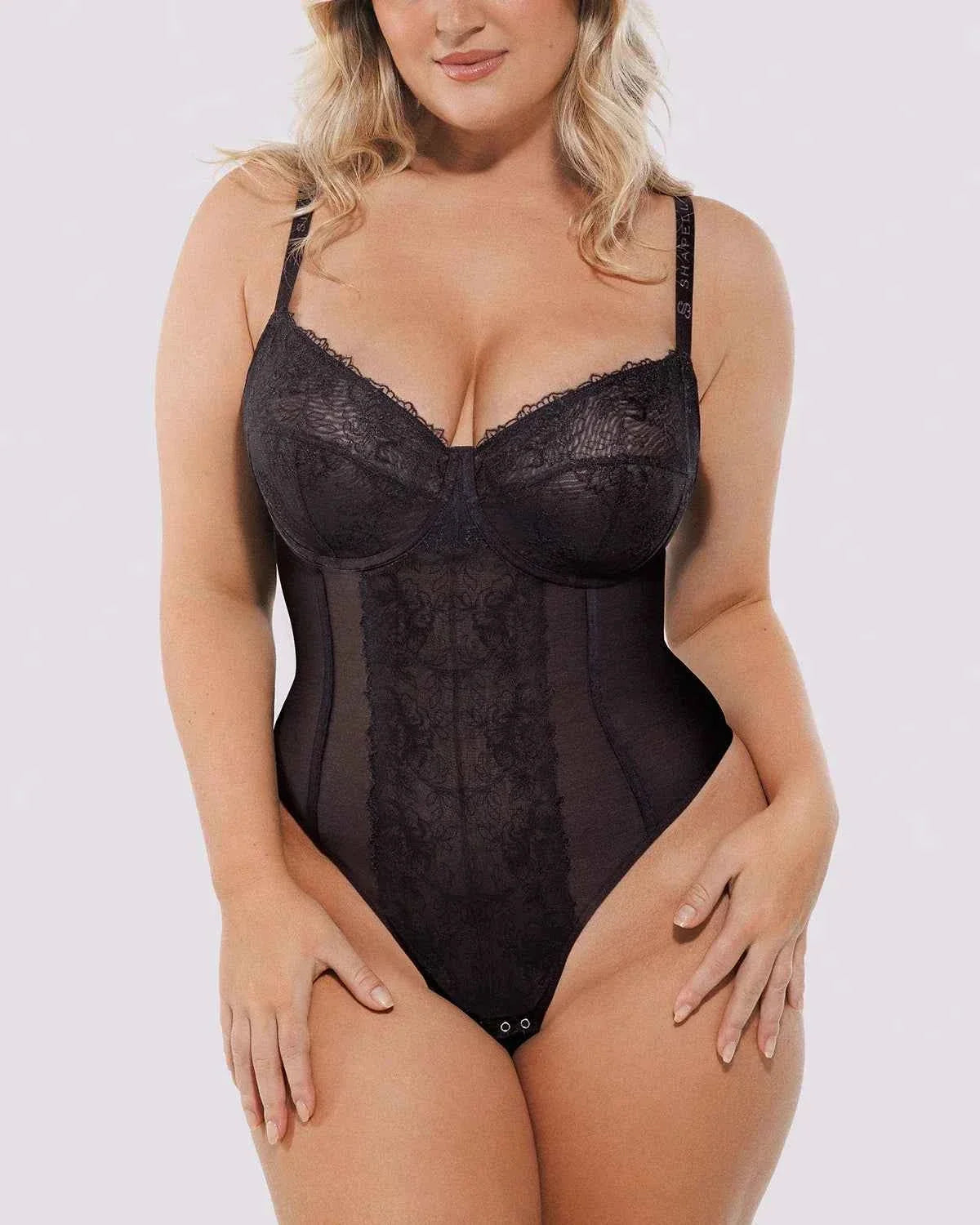 Lace Glamour Thong Bodysuit - Black Floral Lace
