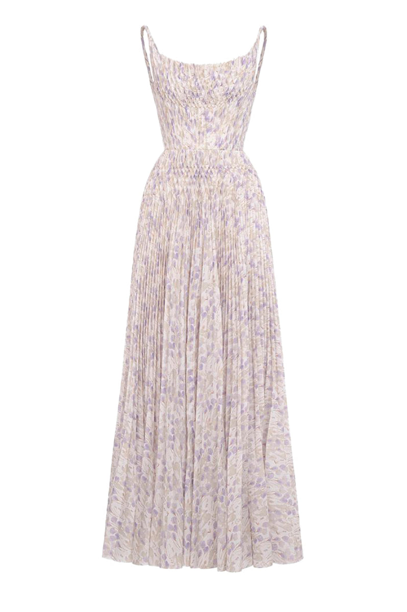 Lavender Elegant Pleated Maxi Evening Dress - Lavender