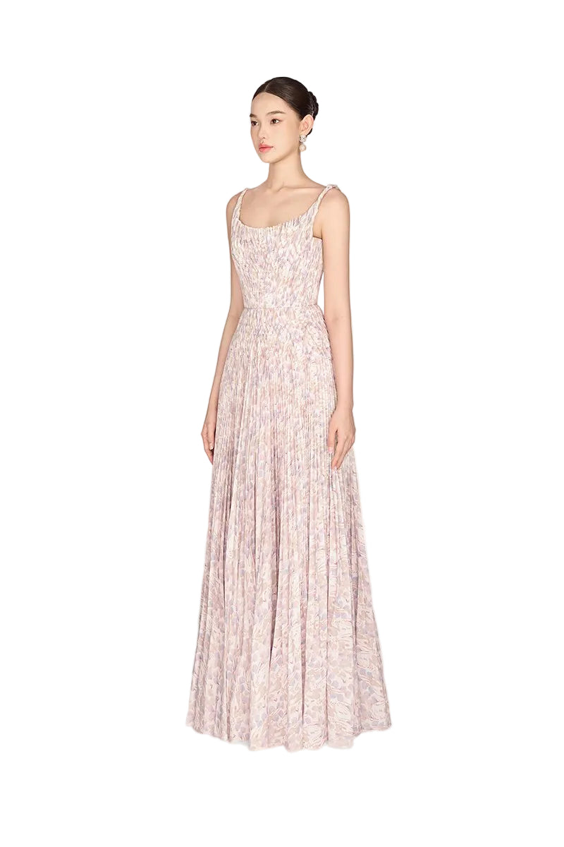Lavender Elegant Pleated Maxi Evening Dress - Lavender
