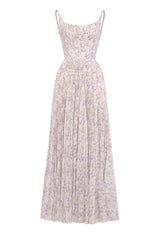 Lavender Elegant Pleated Maxi Evening Dress - Lavender
