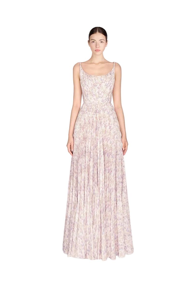 Lavender Elegant Pleated Maxi Evening Dress - Lavender