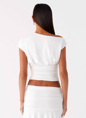 Liana Mini Top - White Asymmetrical Ruched
