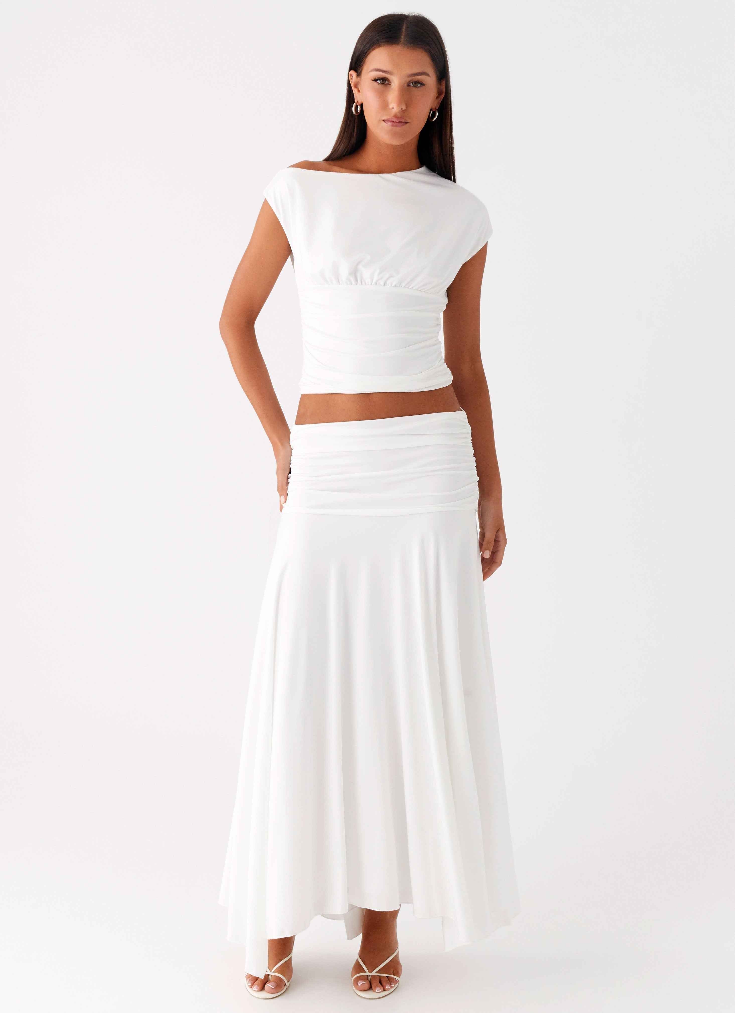 Liana Mini Top - White Asymmetrical Ruched