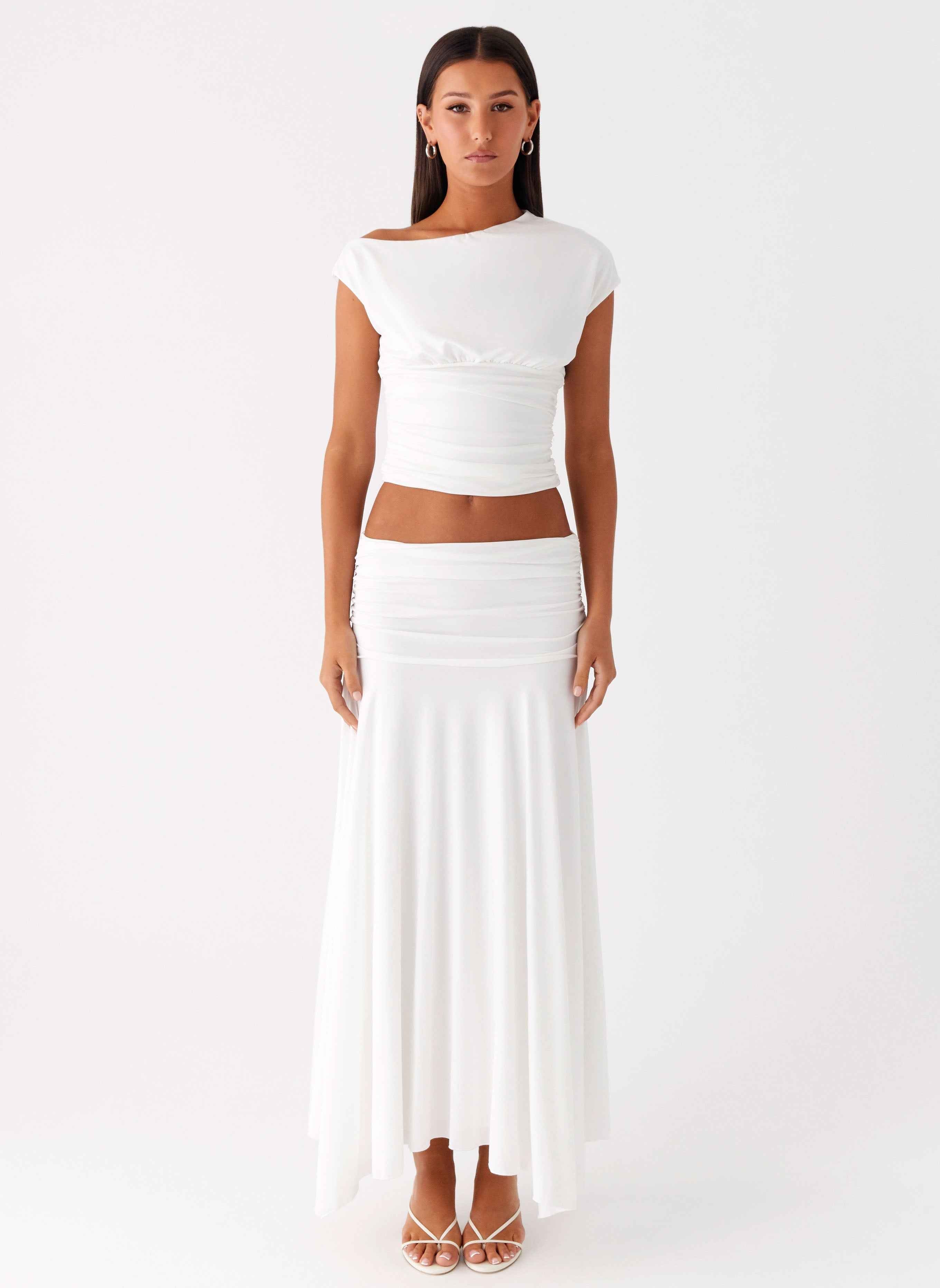 Liana Maxi Skirt - White Ruched Mesh