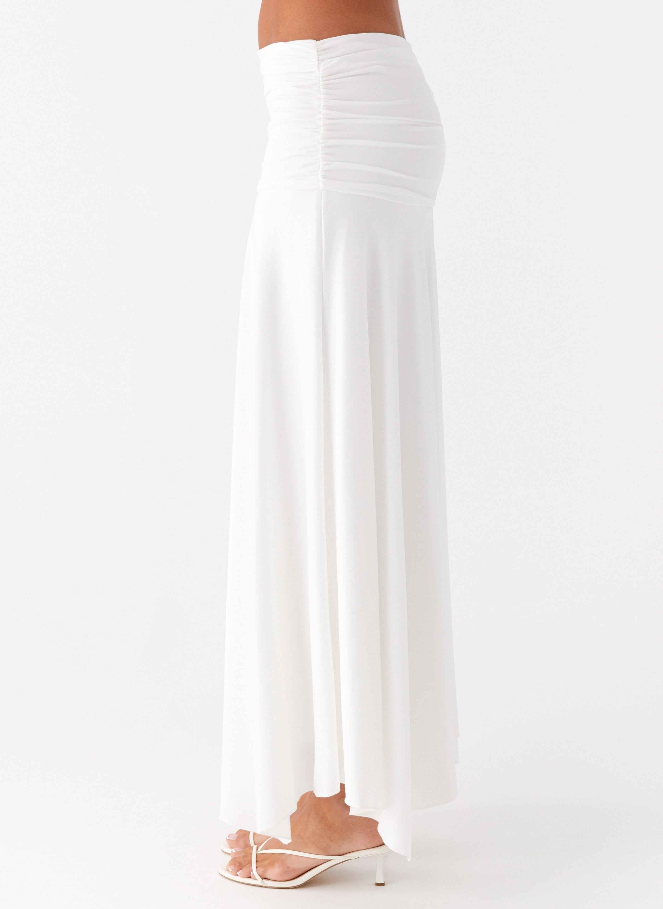 Liana Maxi Skirt - White Ruched Mesh