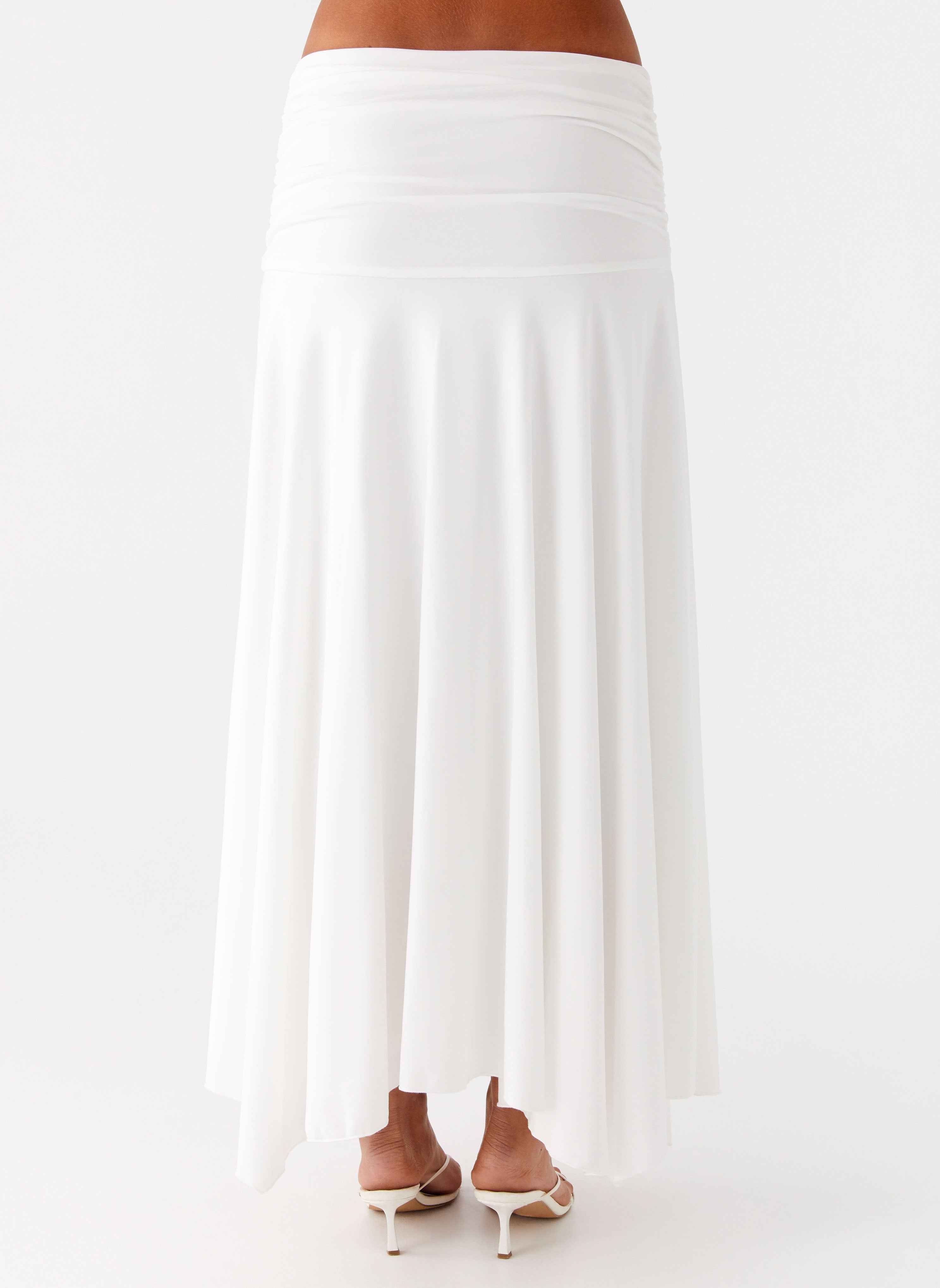 Liana Maxi Skirt - White Ruched Mesh