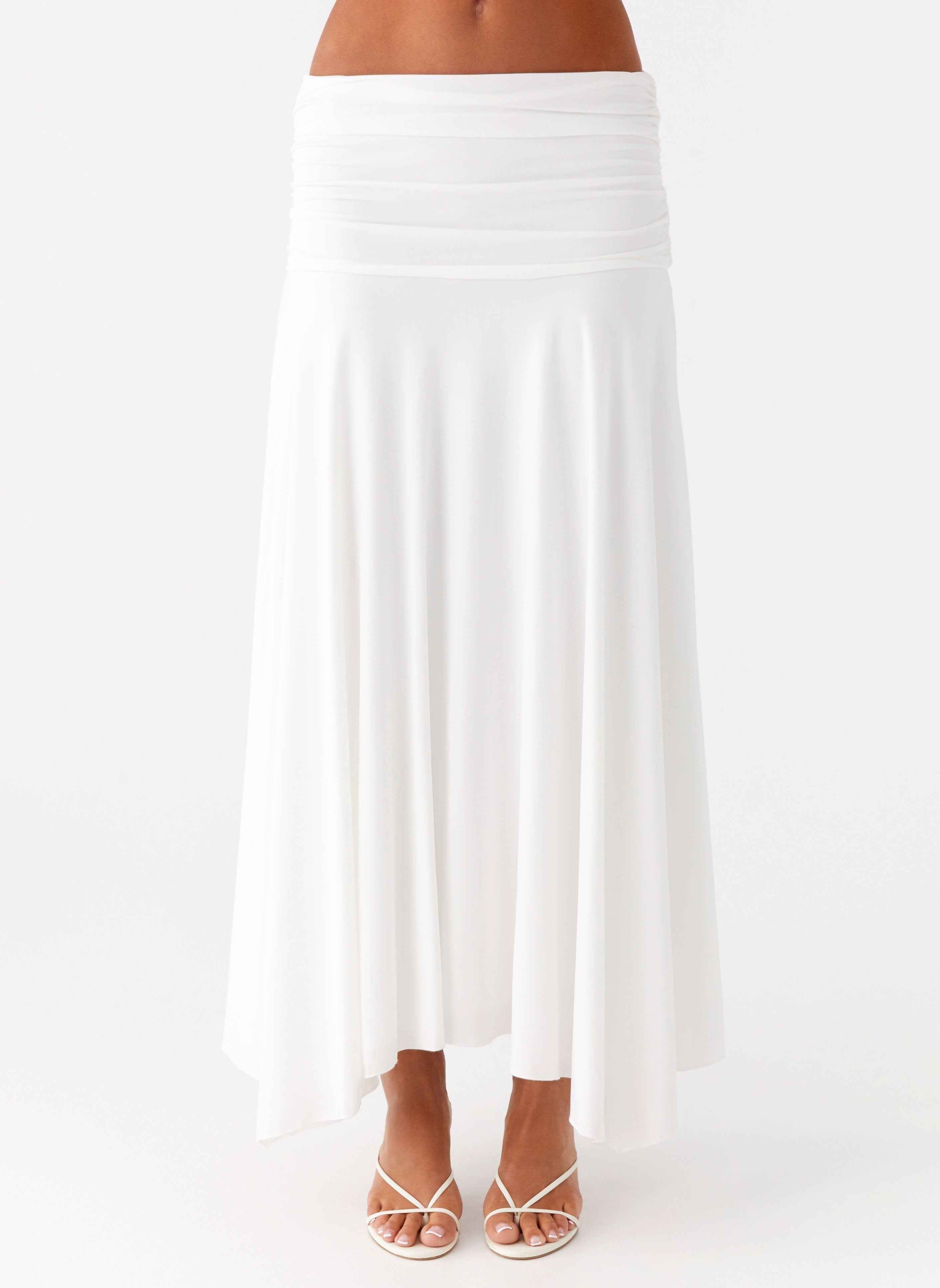 Liana Maxi Skirt - White Ruched Mesh