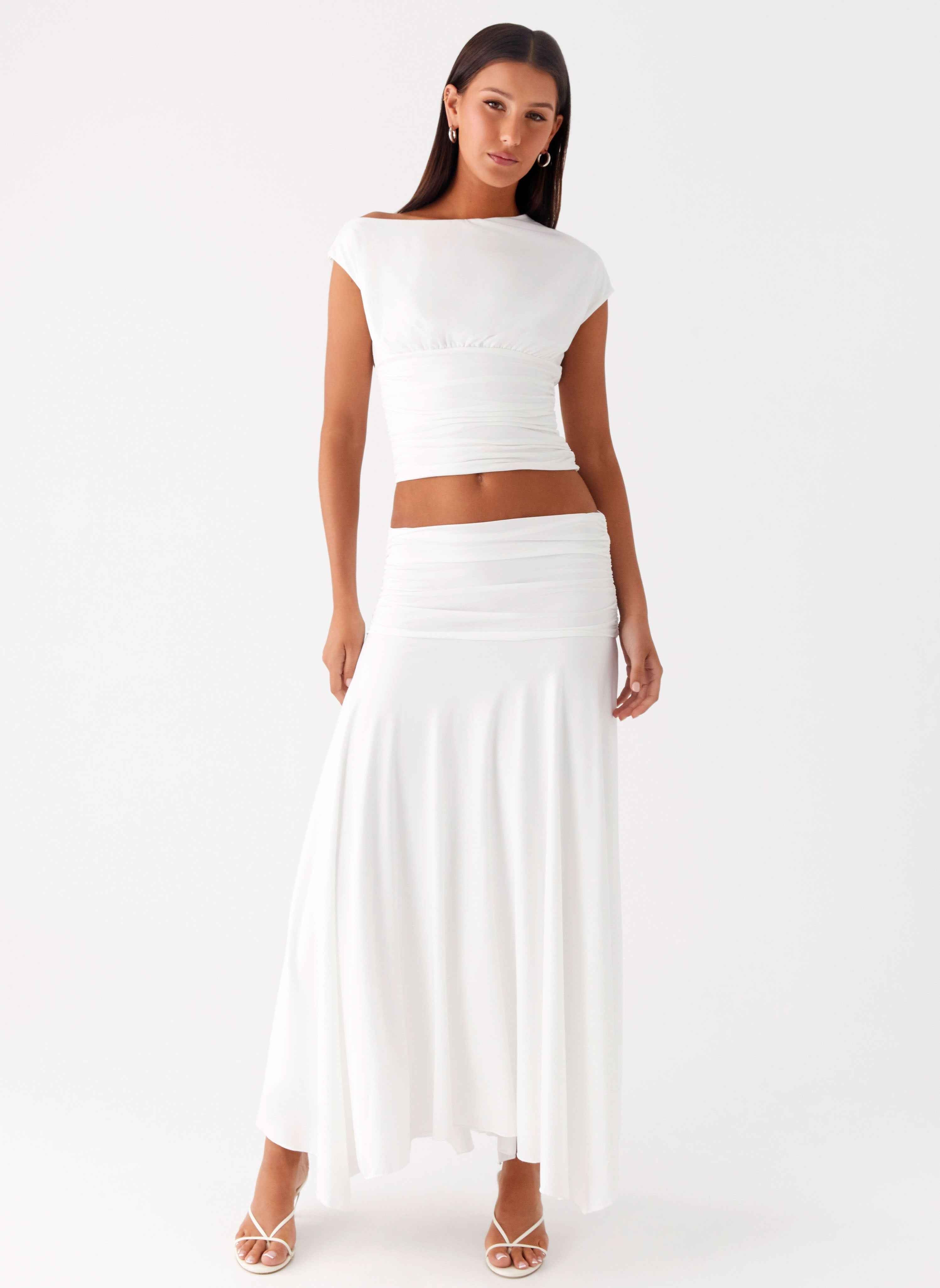 Liana Maxi Skirt - White Ruched Mesh