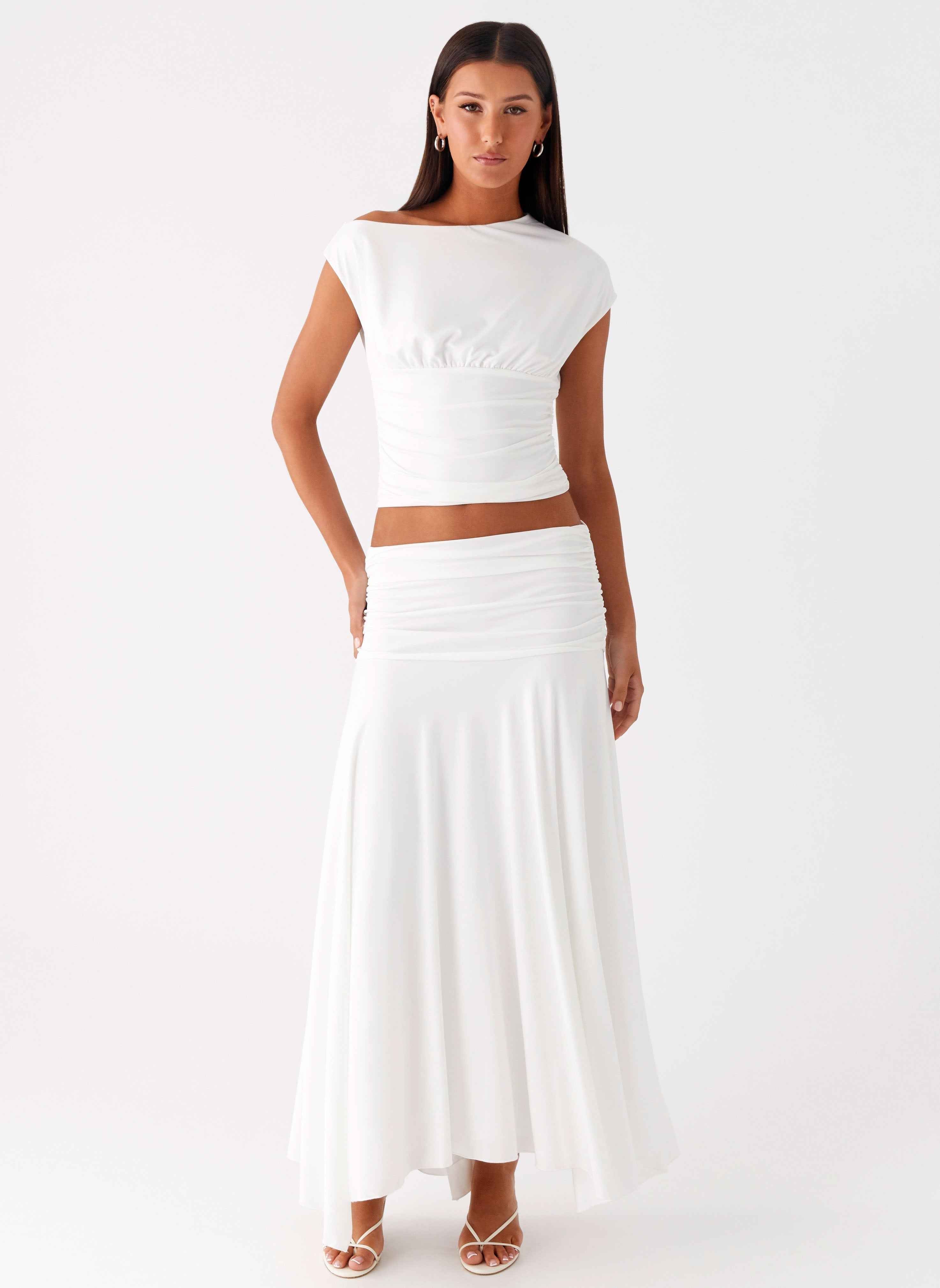Liana Maxi Skirt - White Ruched Mesh