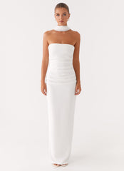 Libra Maxi Dress - White Strapless Crepe