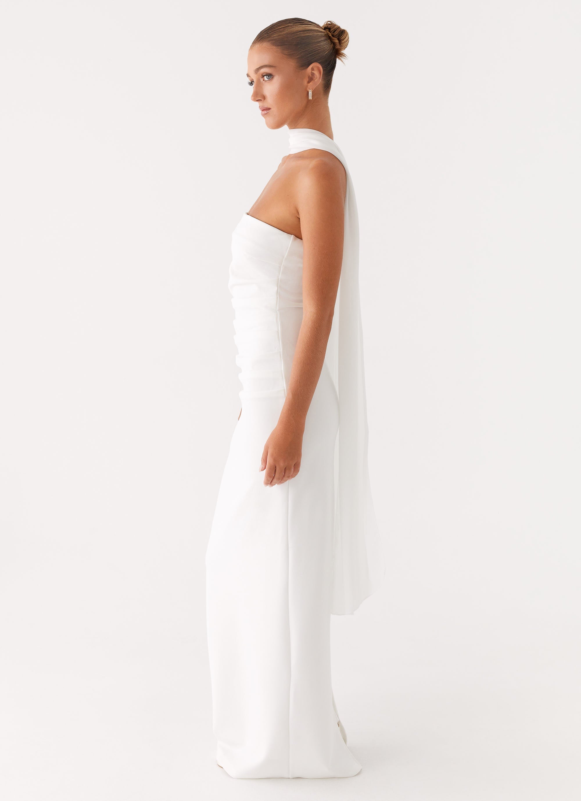 Libra Maxi Dress - White Strapless Crepe