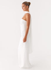 Libra Maxi Dress - White Strapless Crepe