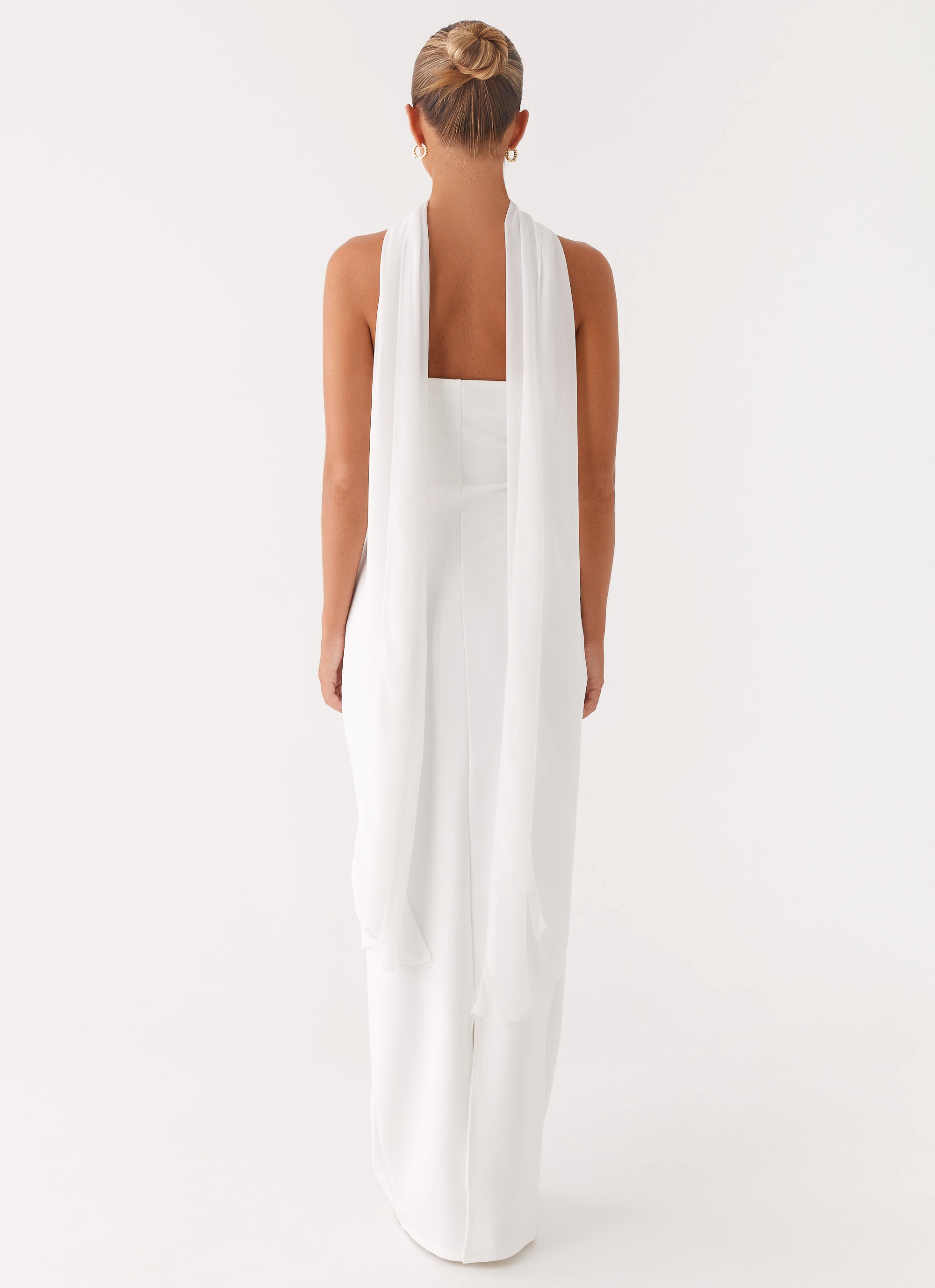 Libra Maxi Dress - White Strapless Crepe