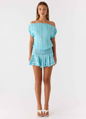 Lowey Mini Dress - Pale Blue Off-Shoulder