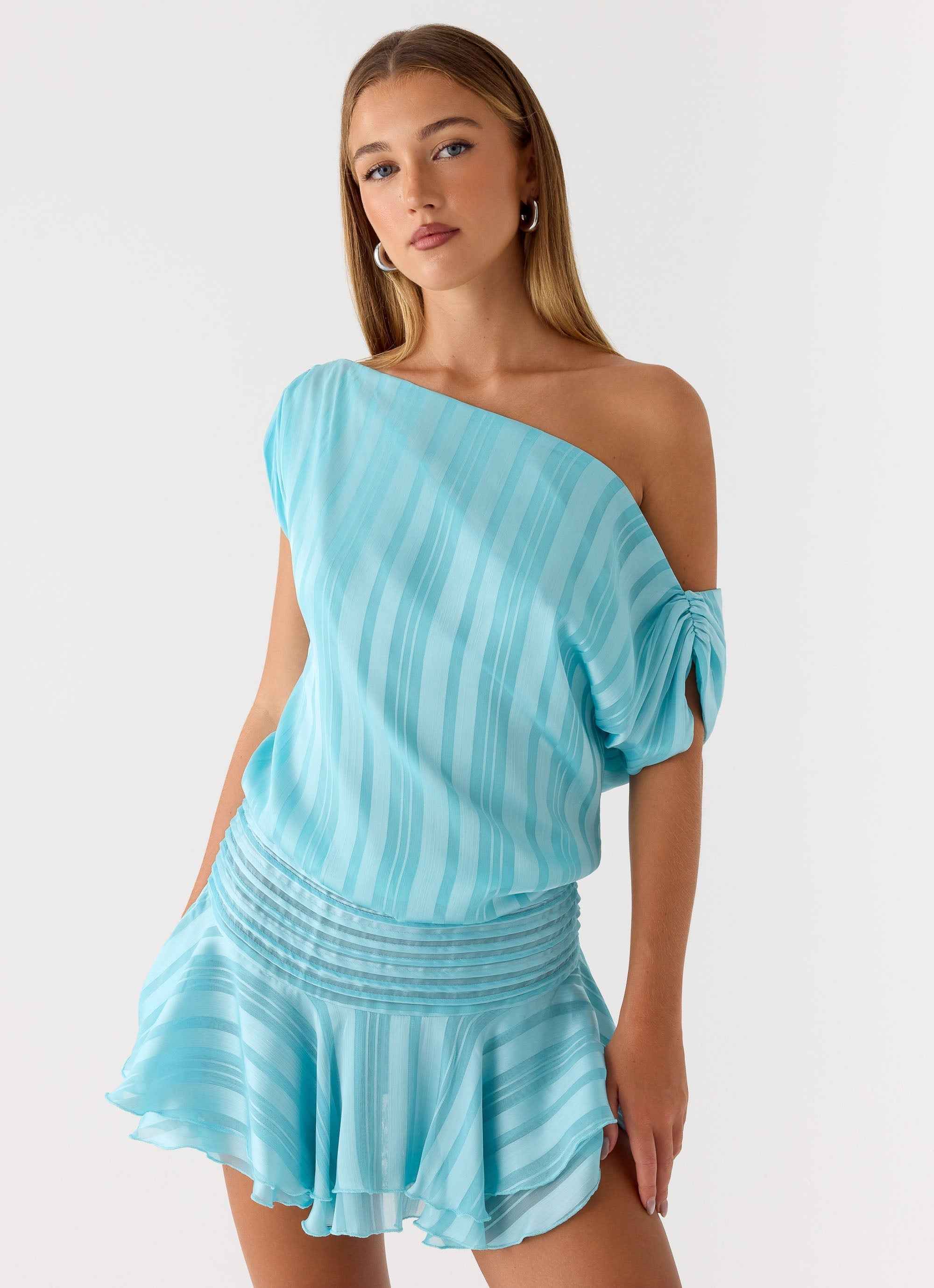 Lowey Mini Dress - Pale Blue Off-Shoulder