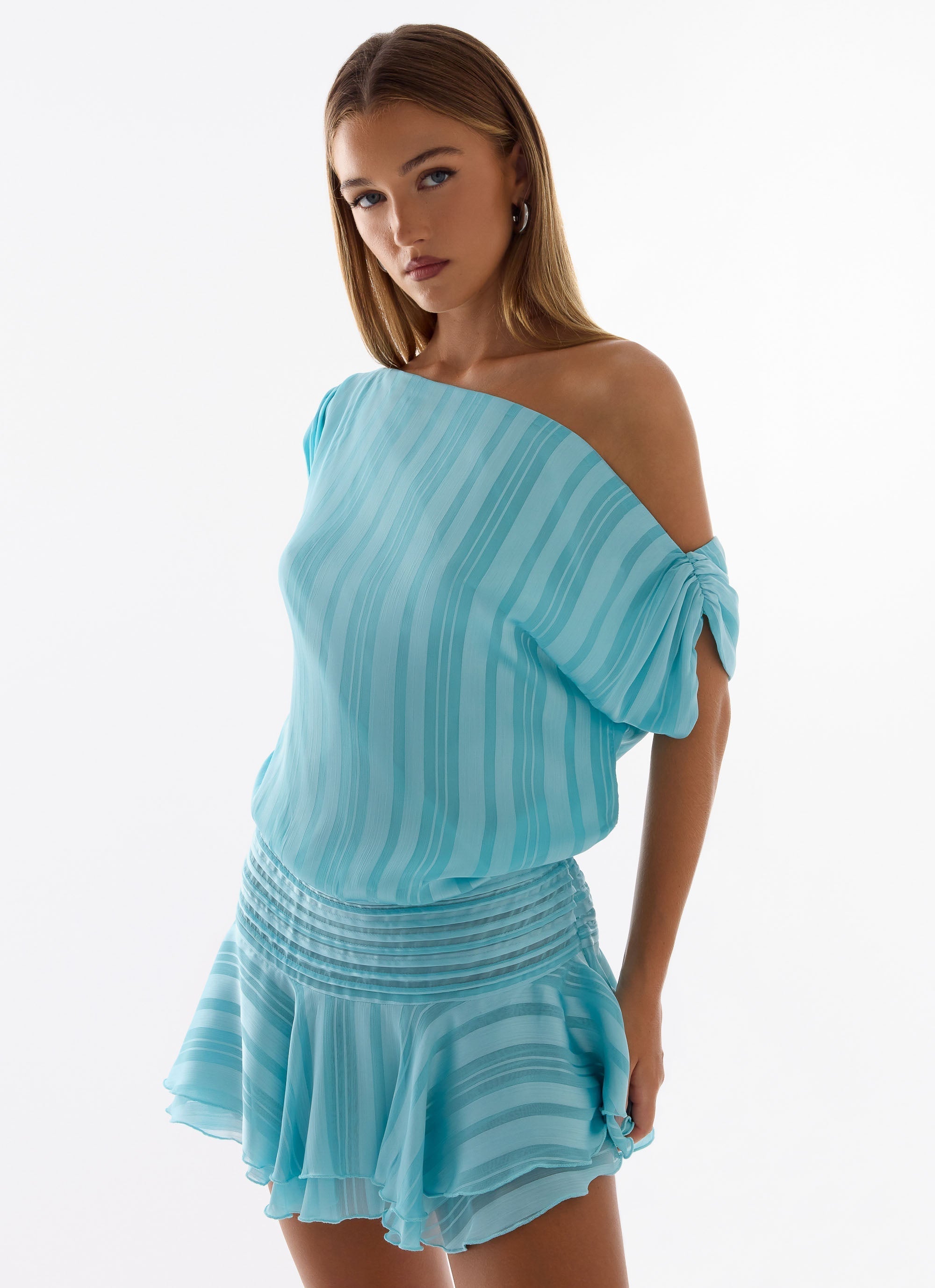 Lowey Mini Dress - Pale Blue Off-Shoulder