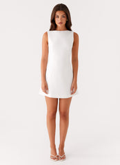 Lulita Mini Dress - White Deep V-Back