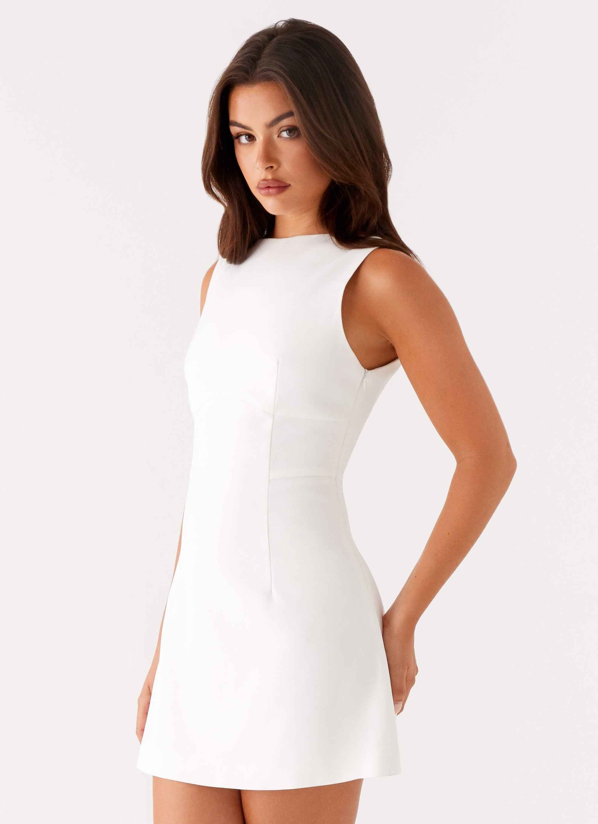Lulita Mini Dress - White Deep V-Back