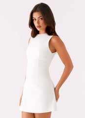 Lulita Mini Dress - White Deep V-Back
