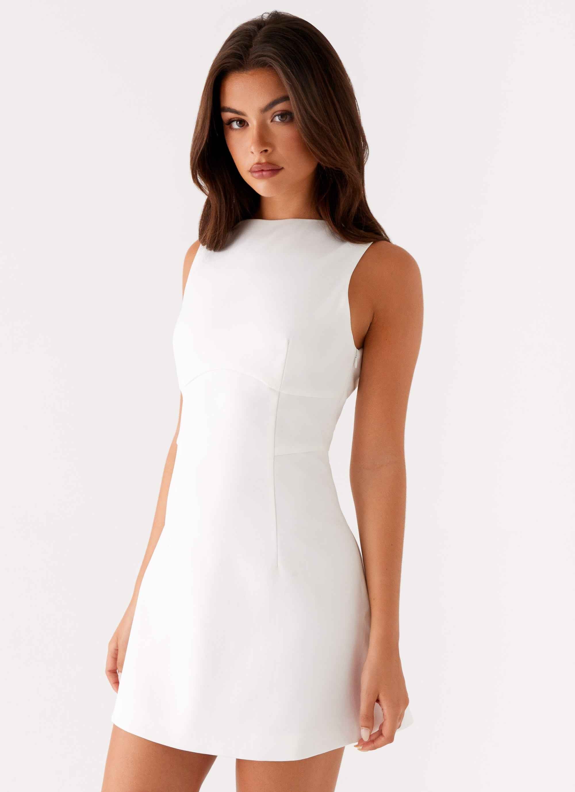 Lulita Mini Dress - White Deep V-Back