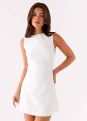 Lulita Mini Dress - White Deep V-Back