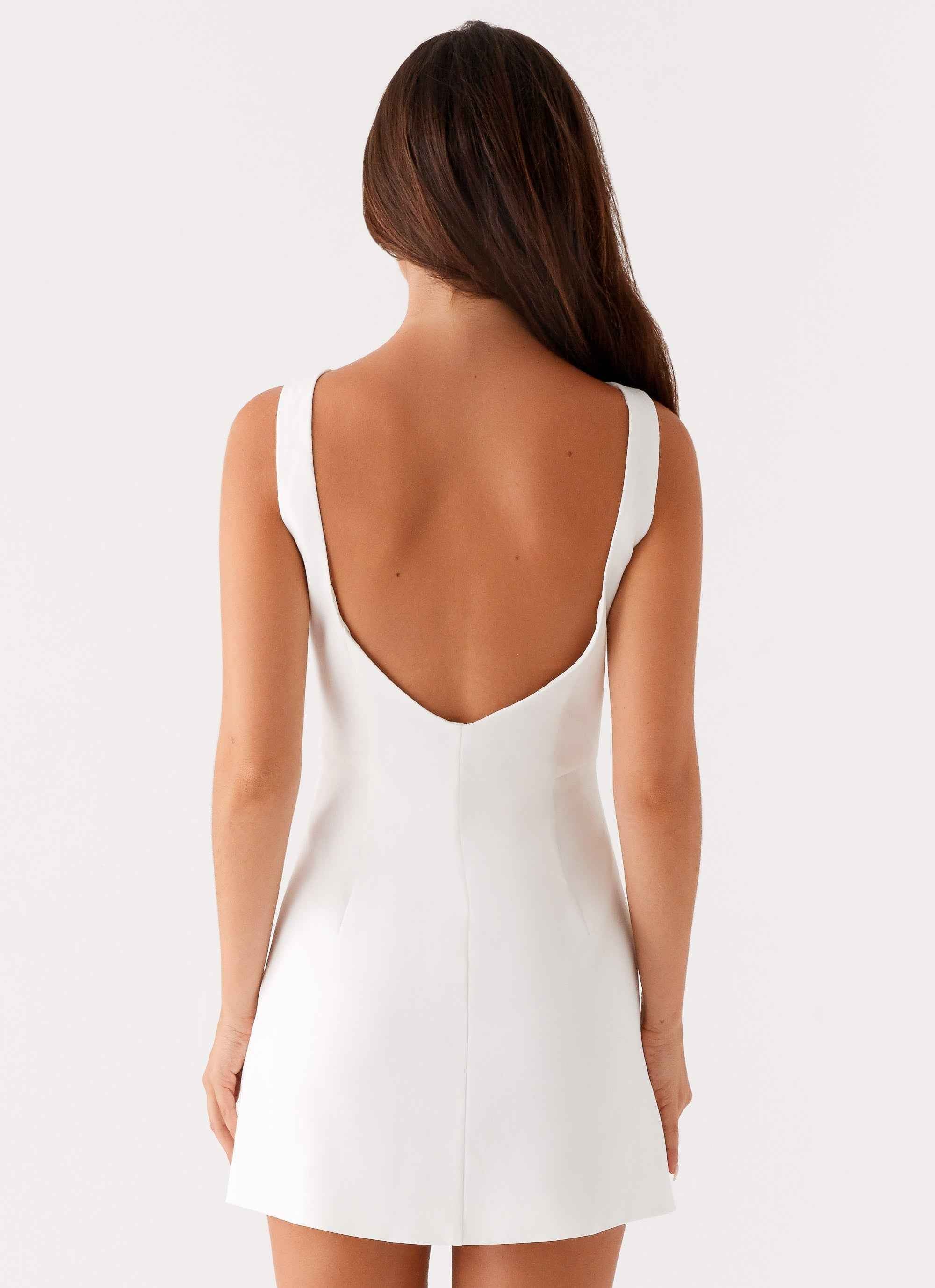 Lulita Mini Dress - White Deep V-Back