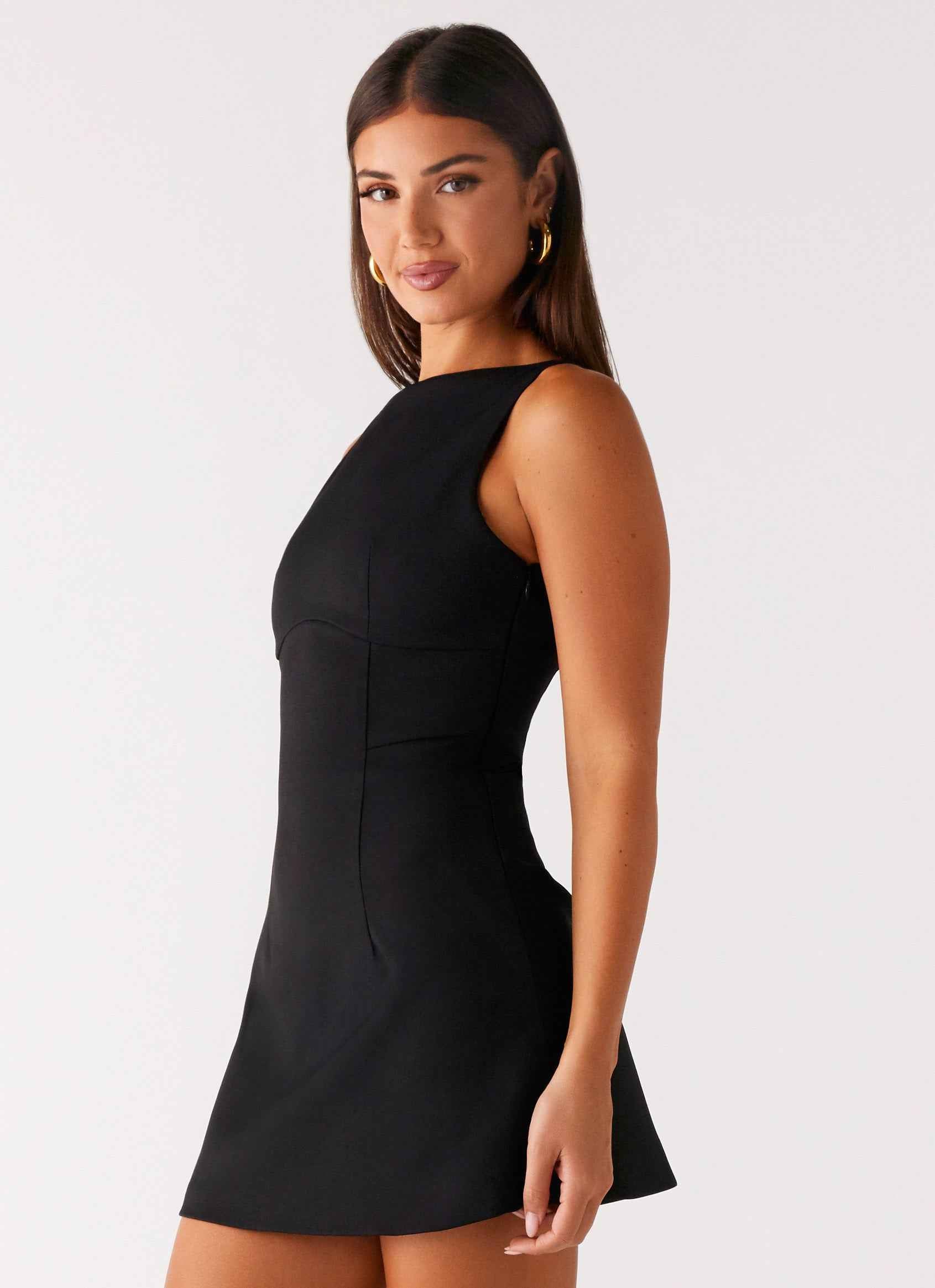 Lulita Mini Dress - Black Deep V-Back