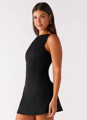 Lulita Mini Dress - Black Deep V-Back
