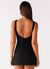 Lulita Mini Dress - Black Deep V-Back