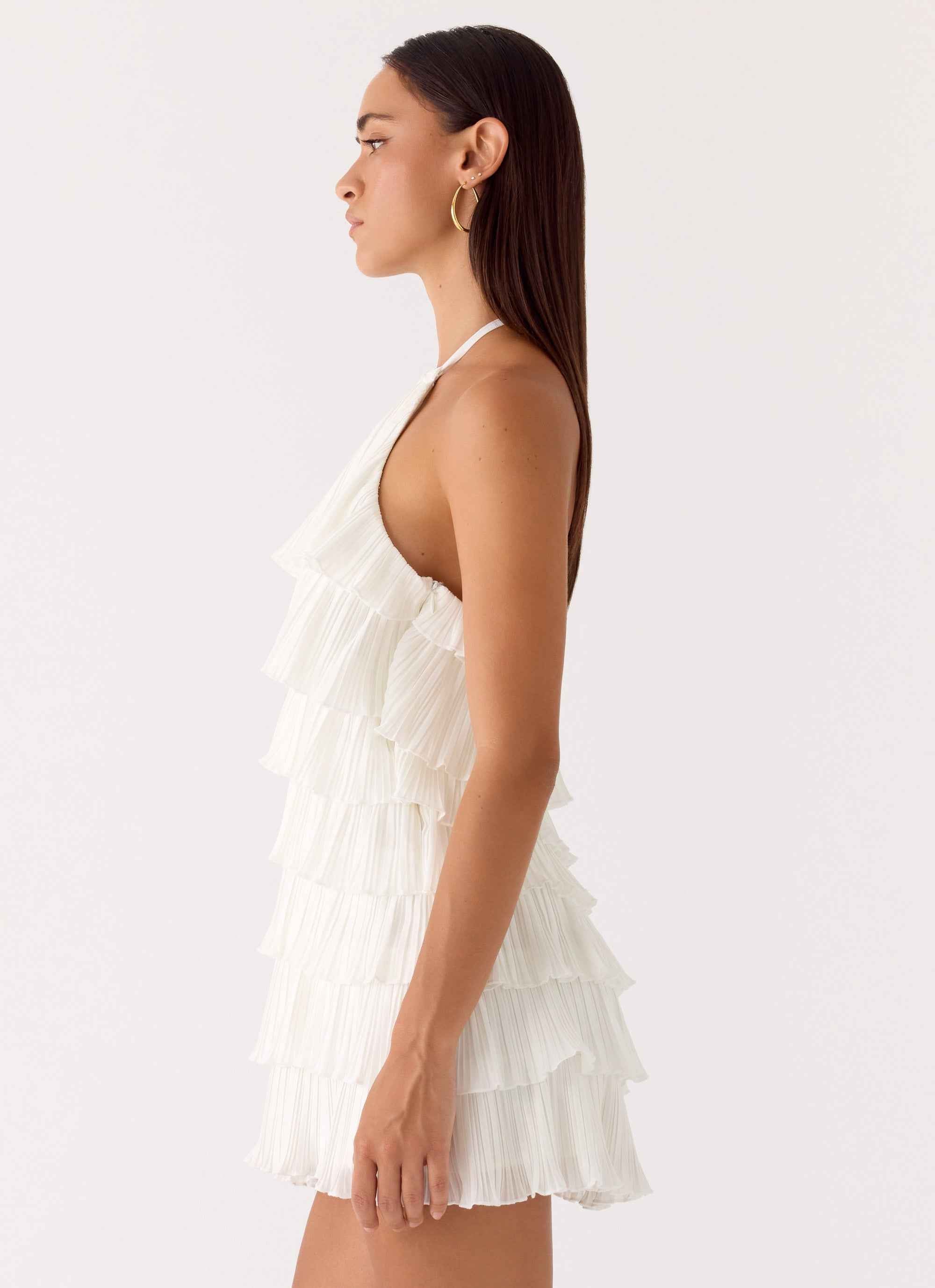 Lunar Bloom Mini Dress - Ivory Halter Neck