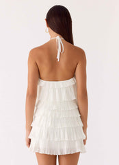 Lunar Bloom Mini Dress - Ivory Halter Neck