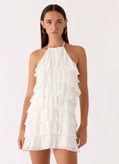 Lunar Bloom Mini Dress - Ivory Halter Neck